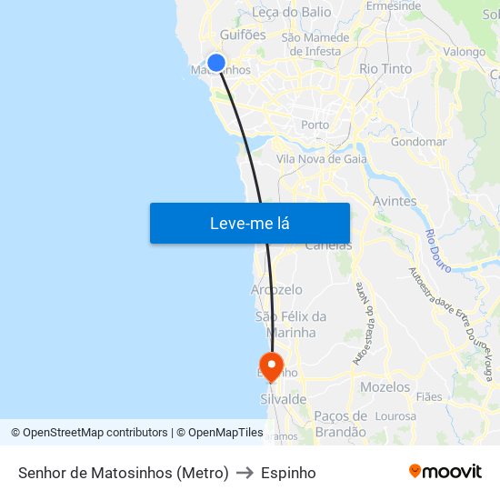 Senhor de Matosinhos (Metro) to Espinho map