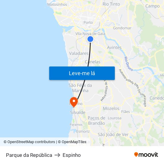 Parque da República to Espinho map