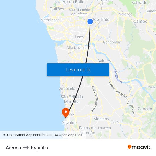 Areosa to Espinho map