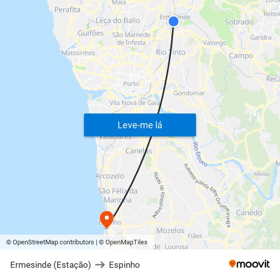 Ermesinde (Estação) to Espinho map