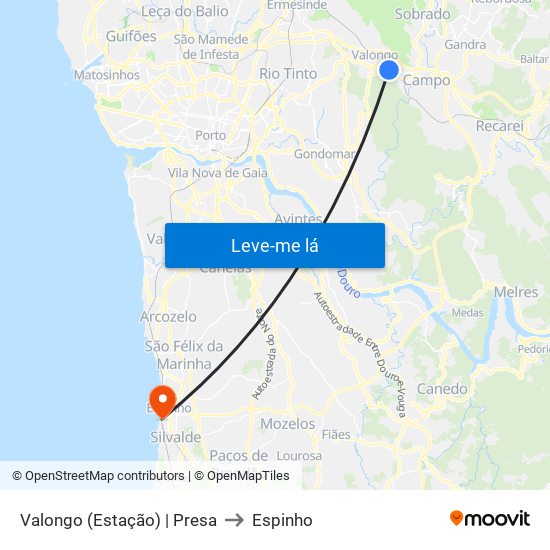 Valongo (Estação) | Presa to Espinho map