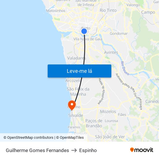 Guilherme Gomes Fernandes to Espinho map