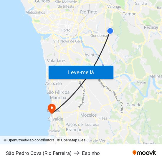 São Pedro Cova (Rio Ferreira) to Espinho map