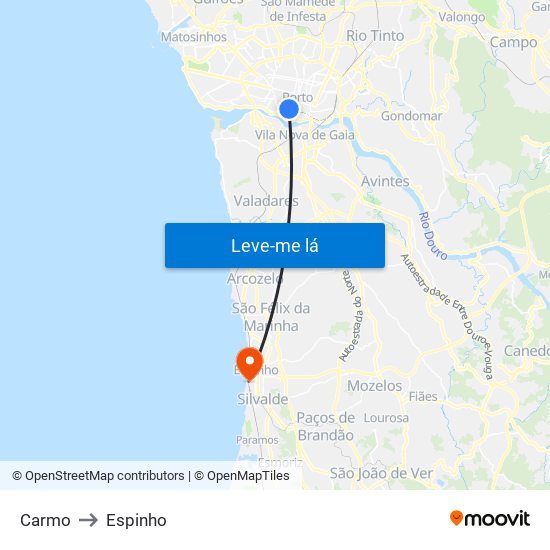 Carmo to Espinho map