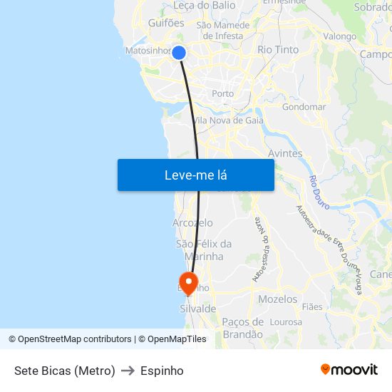 Sete Bicas (Metro) to Espinho map