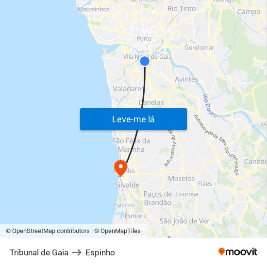 Tribunal de Gaia to Espinho map