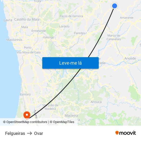 Felgueiras to Ovar map