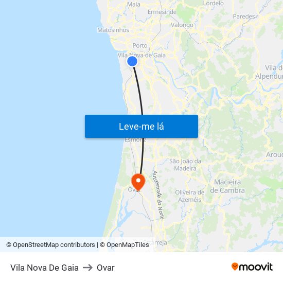 Vila Nova De Gaia to Ovar map