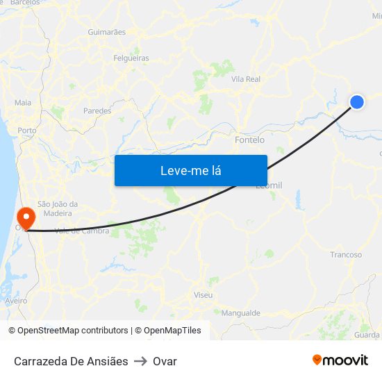 Carrazeda De Ansiães to Ovar map