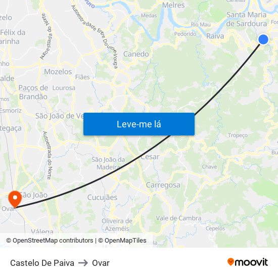 Castelo De Paiva to Ovar map