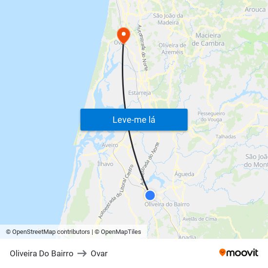Oliveira Do Bairro to Ovar map