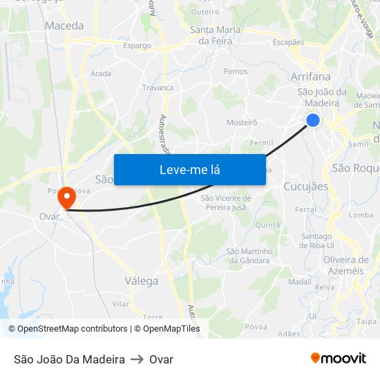 São João Da Madeira to Ovar map