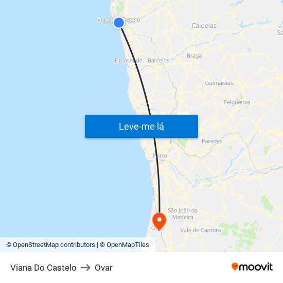 Viana Do Castelo to Ovar map