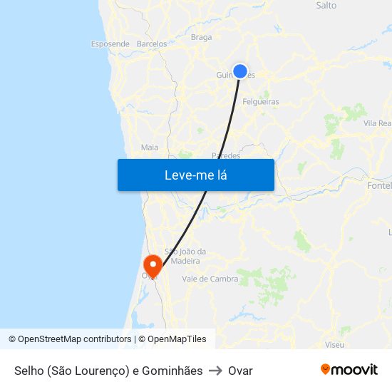 Selho (São Lourenço) e Gominhães to Ovar map