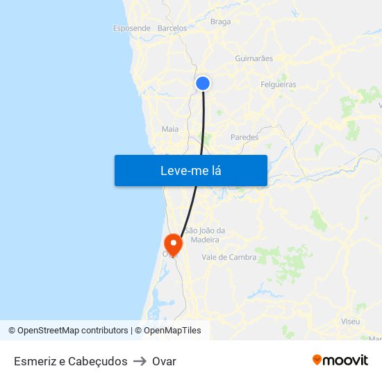 Esmeriz e Cabeçudos to Ovar map