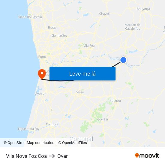 Vila Nova Foz Coa to Ovar map
