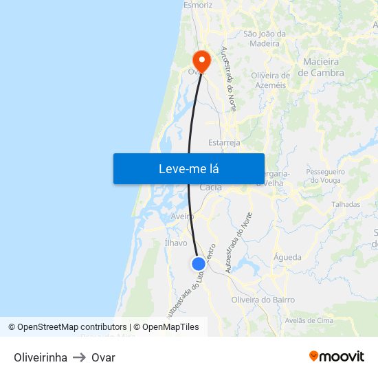 Oliveirinha to Ovar map
