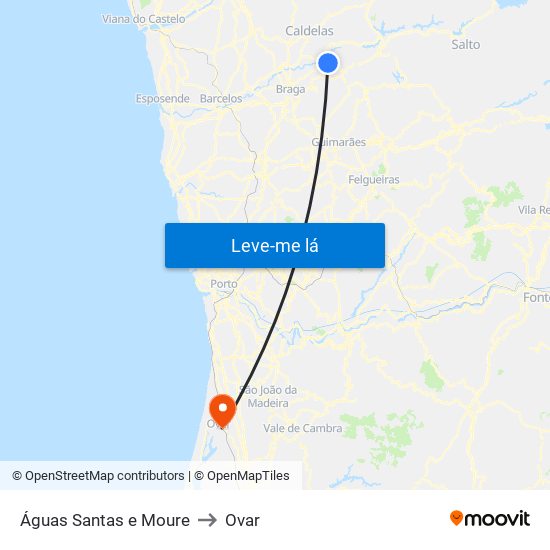 Águas Santas e Moure to Ovar map