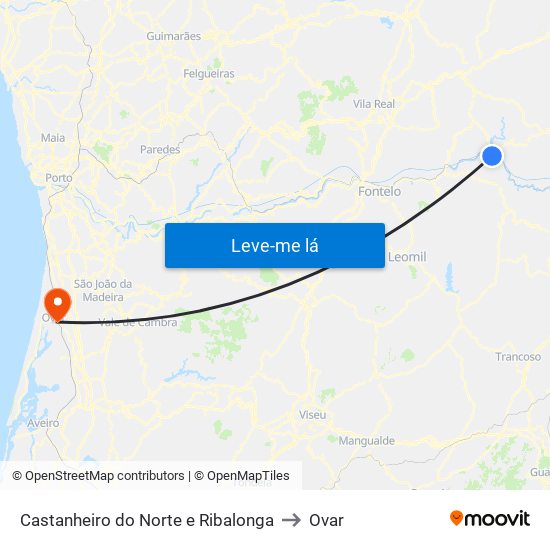 Castanheiro do Norte e Ribalonga to Ovar map