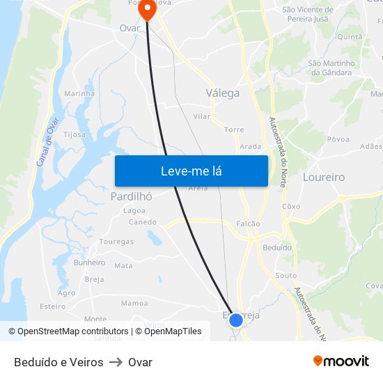 Beduído e Veiros to Ovar map