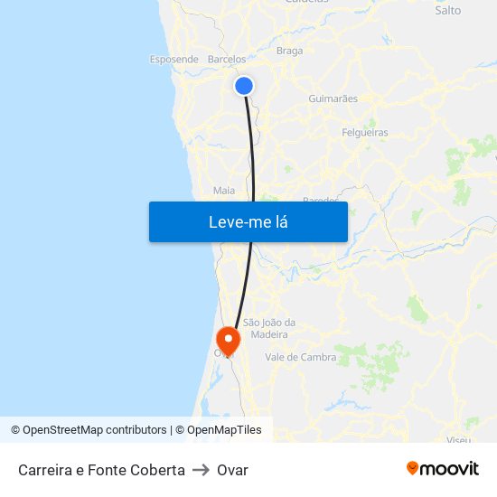 Carreira e Fonte Coberta to Ovar map