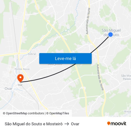 São Miguel do Souto e Mosteirô to Ovar map