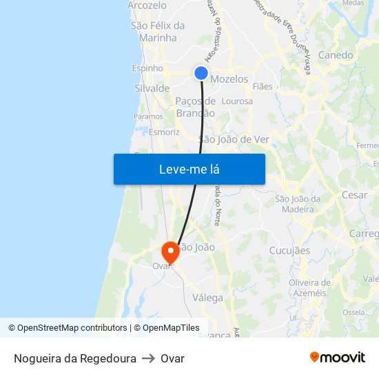 Nogueira da Regedoura to Ovar map