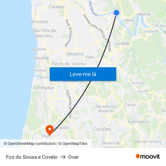 Foz do Sousa e Covelo to Ovar map