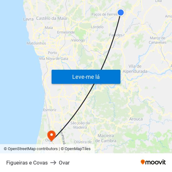 Figueiras e Covas to Ovar map