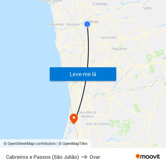 Cabreiros e Passos (São Julião) to Ovar map