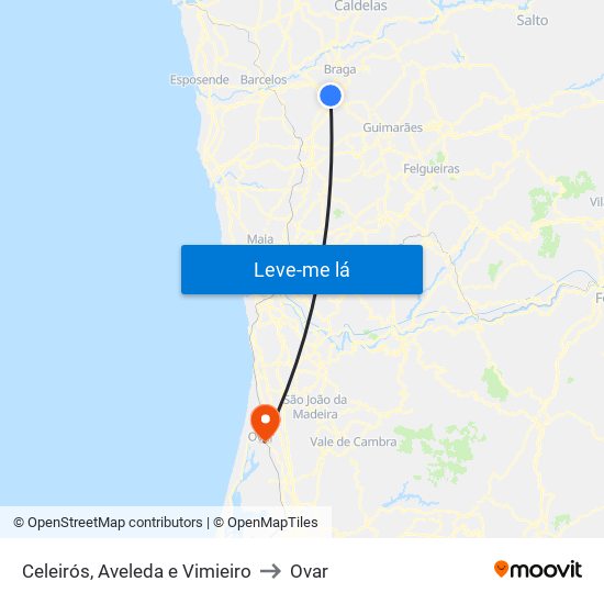 Celeirós, Aveleda e Vimieiro to Ovar map