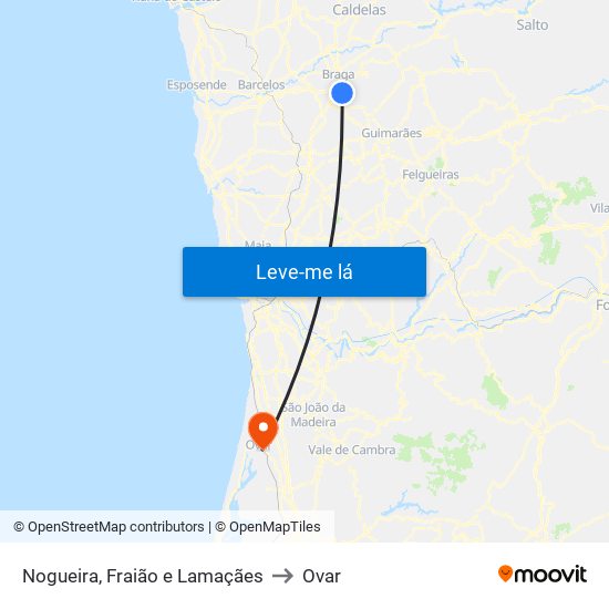 Nogueira, Fraião e Lamaçães to Ovar map