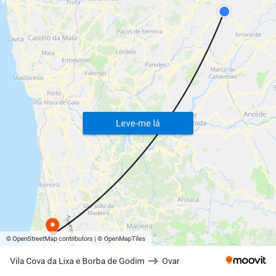 Vila Cova da Lixa e Borba de Godim to Ovar map