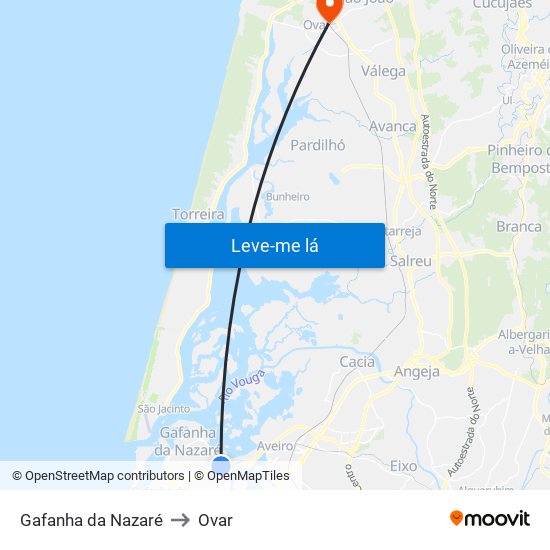 Gafanha da Nazaré to Ovar map
