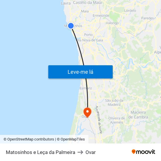 Matosinhos e Leça da Palmeira to Ovar map