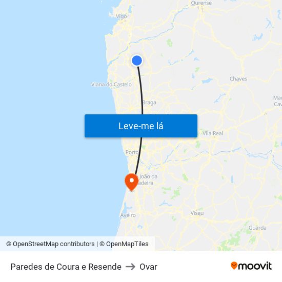 Paredes de Coura e Resende to Ovar map