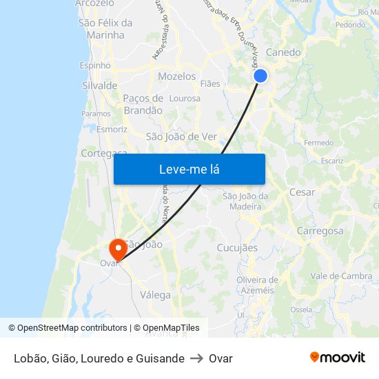 Lobão, Gião, Louredo e Guisande to Ovar map