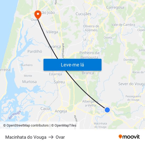 Macinhata do Vouga to Ovar map