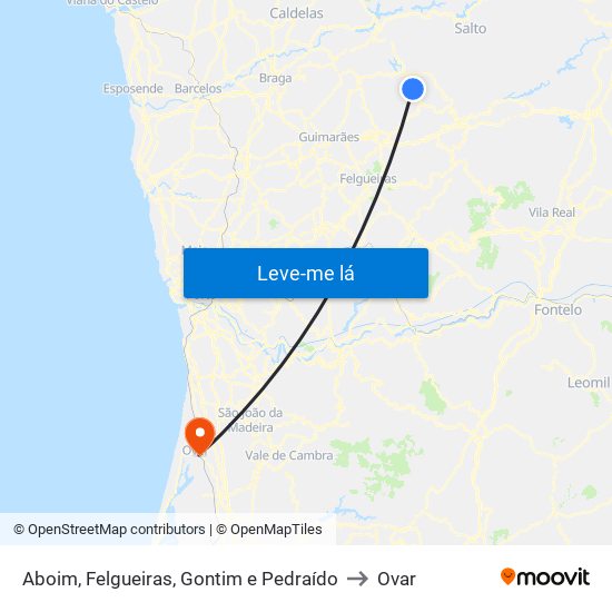 Aboim, Felgueiras, Gontim e Pedraído to Ovar map