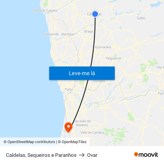 Caldelas, Sequeiros e Paranhos to Ovar map