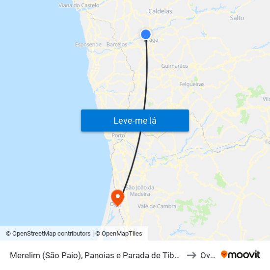 Merelim (São Paio), Panoias e Parada de Tibães to Ovar map