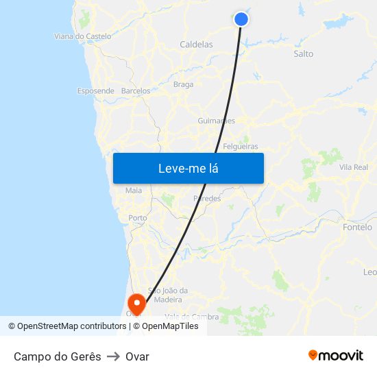 Campo do Gerês to Ovar map