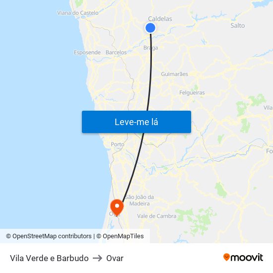 Vila Verde e Barbudo to Ovar map