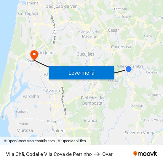 Vila Chã, Codal e Vila Cova de Perrinho to Ovar map