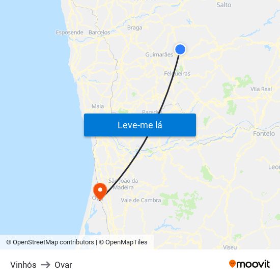 Vinhós to Ovar map