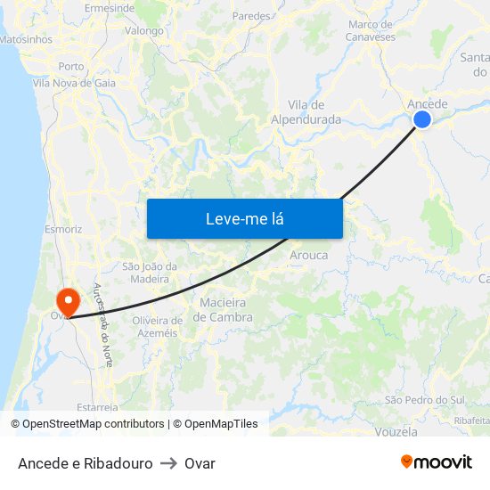 Ancede e Ribadouro to Ovar map