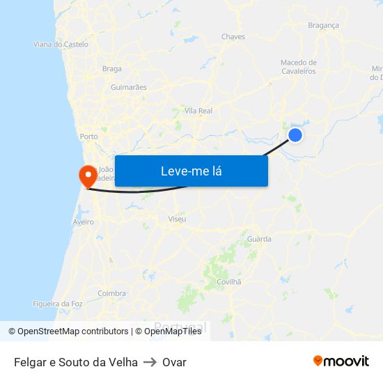 Felgar e Souto da Velha to Ovar map