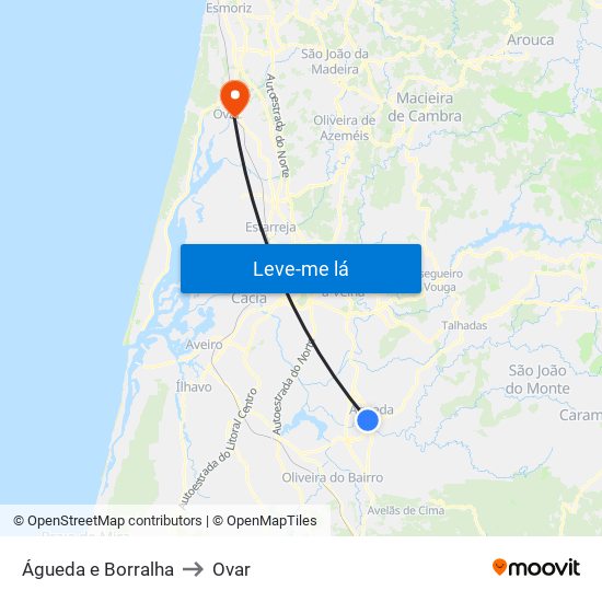 Águeda e Borralha to Ovar map