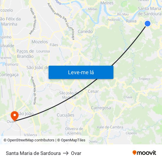 Santa Maria de Sardoura to Ovar map