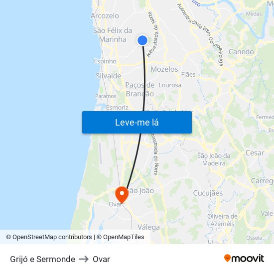 Grijó e Sermonde to Ovar map